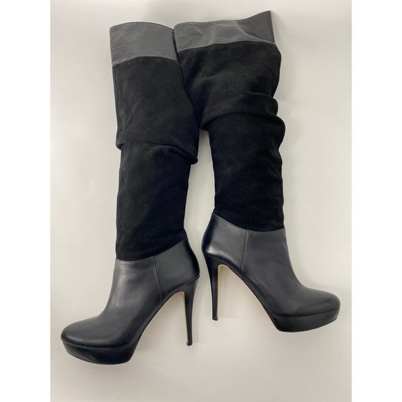 INC International Concepts Kenya Black Platform Leather and Suede Knee High Boot - Picture 4 of 7